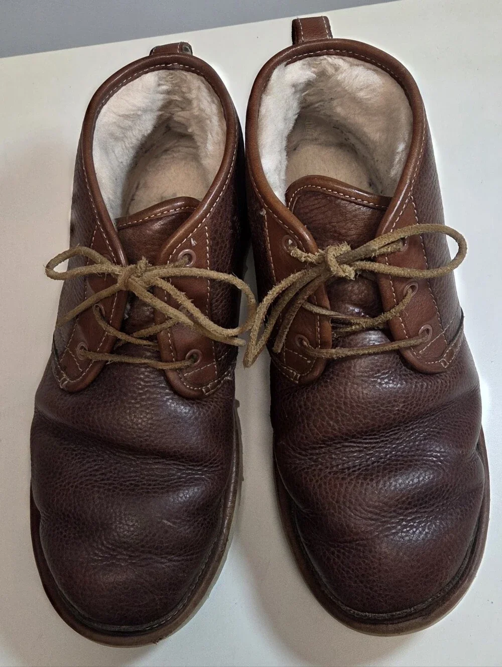UGG Neumel Chukka Mens Brown Pebbled Leather Sherpa Lined Ankle Boots Size 11